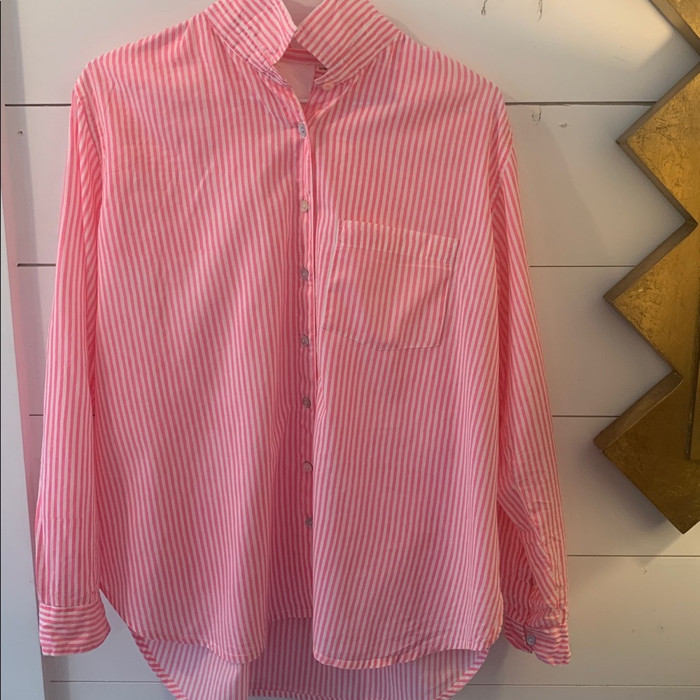 Elegant Pink Striped Women's Button Down Shirt